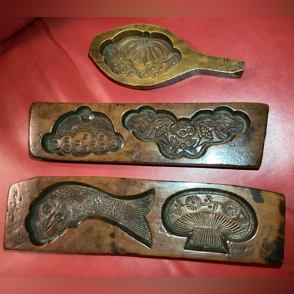 Vintage wood cookie, candy mold. 3 piece set